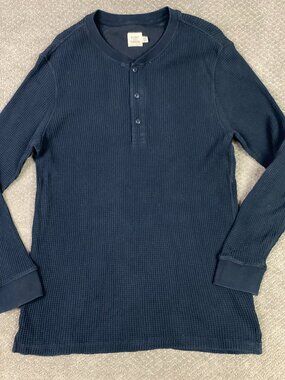 Flint and Tinder Thermal Henley Mens XXL Fits XLT Blue Waffle Knit Long Sleeve